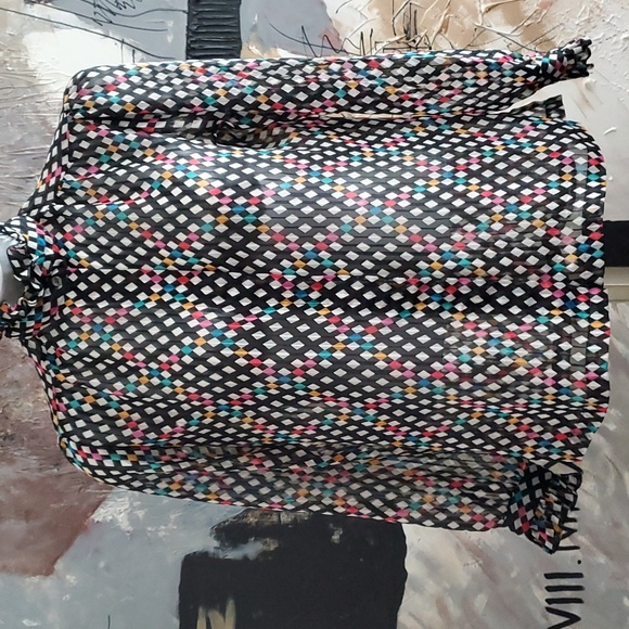 VINTAGE Shapely Sheer Rainbow Diamond Print High Ruffle Collar Woman 14 - Picture 1 of 8